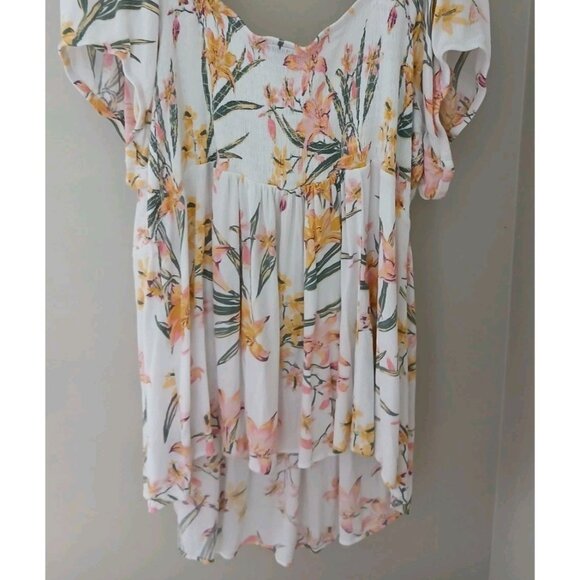 Torrid Babydoll Crinkle Gauze Smocked Back Puff Sleeve Top Plus Size 4 4X White - Picture 8 of 10